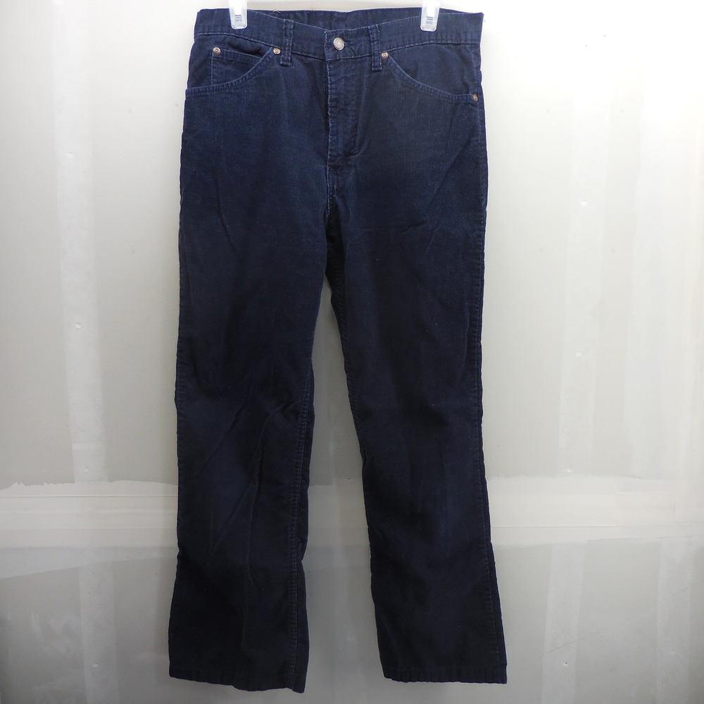 Vintage JCPenney Plain Pockets Navy Blue Corduroy Flared Pants Mens 32x28 70s - Picture 2 of 10